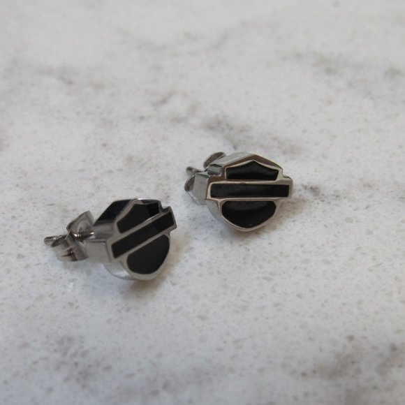 Women's Harley Davidson Black Steel Stud Earrings! - Picture 1 of 7
